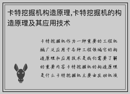 卡特挖掘机构造原理,卡特挖掘机的构造原理及其应用技术