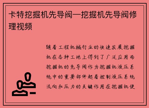 卡特挖掘机先导阀—挖掘机先导阀修理视频