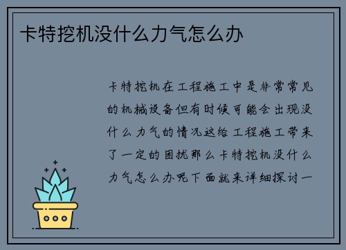 卡特挖机没什么力气怎么办