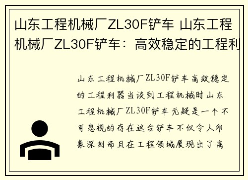 山东工程机械厂ZL30F铲车 山东工程机械厂ZL30F铲车：高效稳定的工程利器