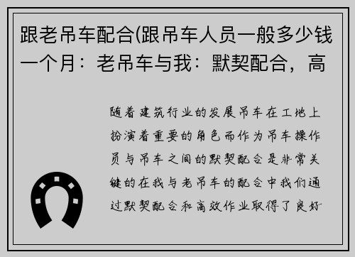 跟老吊车配合(跟吊车人员一般多少钱一个月：老吊车与我：默契配合，高效作业)